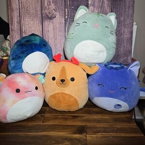 Lot of 5 Squishmallows Plush 10”-12” Assorted Animals Cat Whale Deer Axolotl Oct